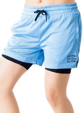 Kill Crew Women Size L Blue Logo Athletic Gym Training Short With Liner NWT